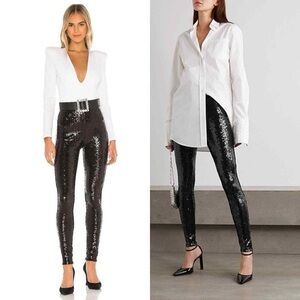 WAYF Leggings Womens M Black Sequin High Waist Pull On Logan Pants NWT!